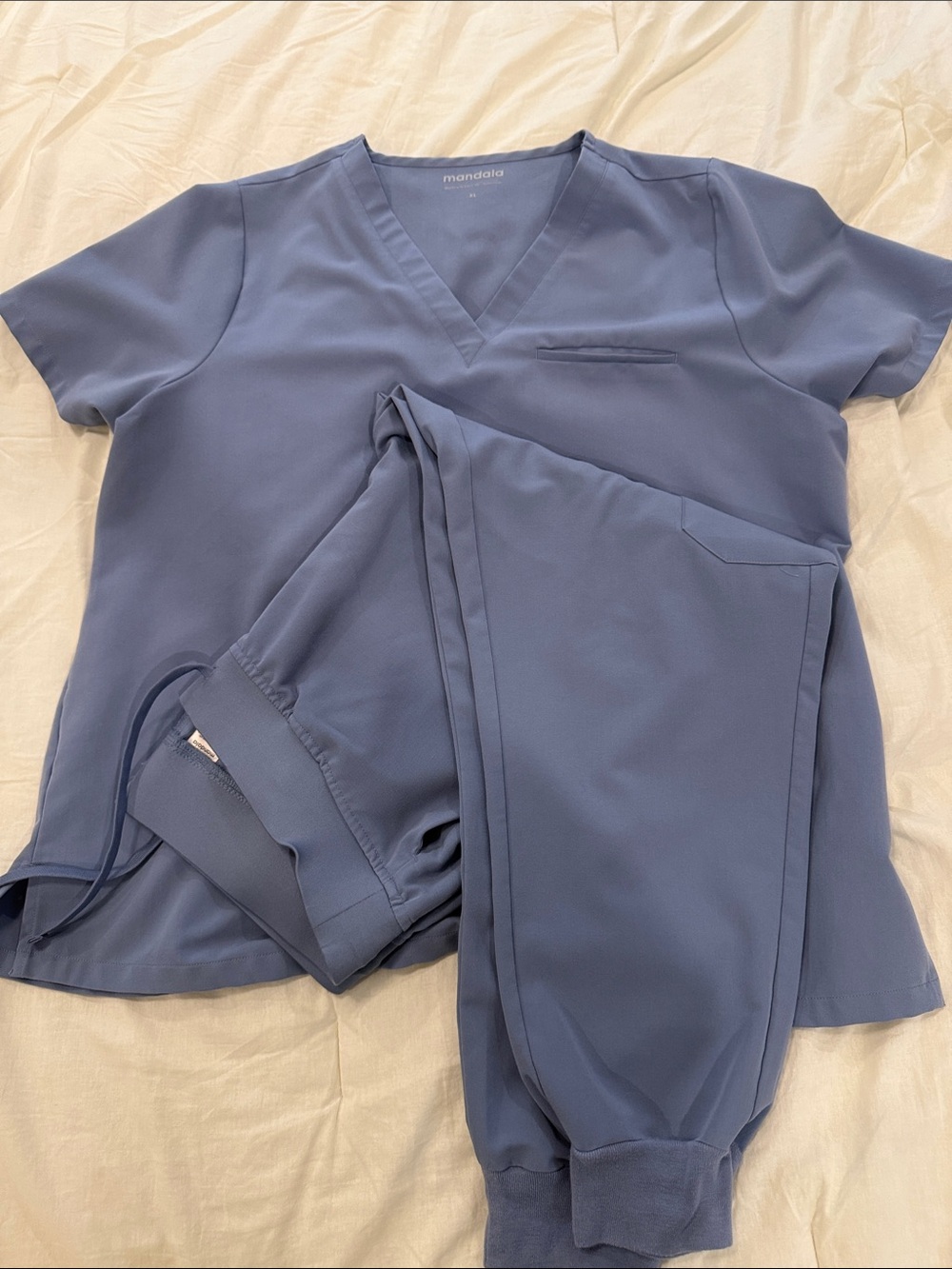 Women's V-Neck Scrub Top with one pocket & Jogger Set — Dusty Blue